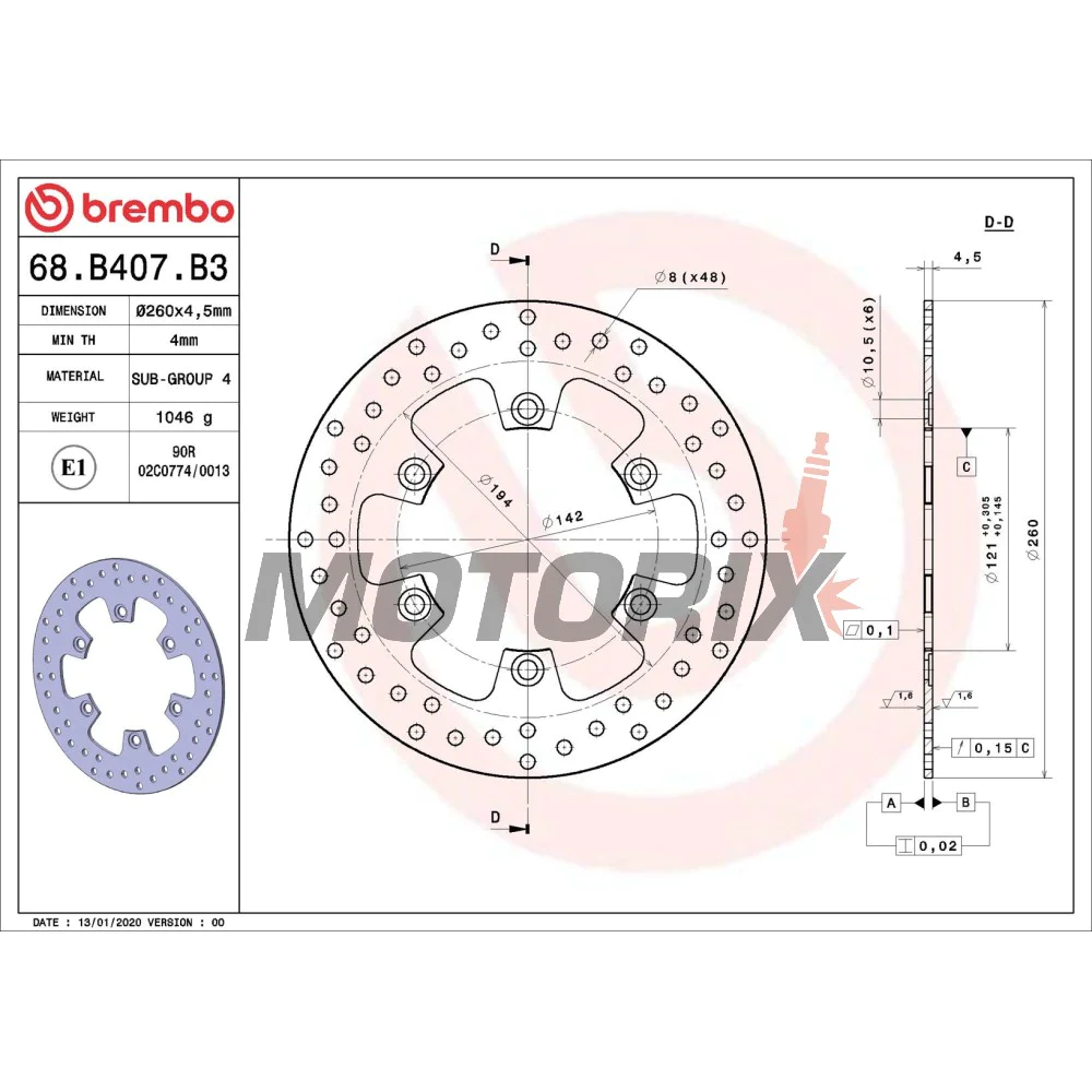 Brzdový kotouč -BREMBO- 68B407B3, Suzuki AN Burgman 250-400 (1998-2002)