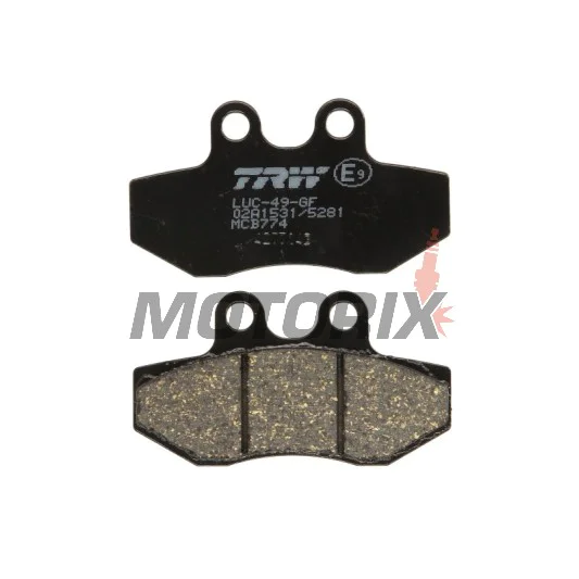 Brzdové destičky -TRW- MCB774, Gilera Runner 125FX/180FXR/180VXR/200VXR (1999-2005), MBK XC 125 Flamex(2005), Peugeot Elyseo 125 (2003), Piaggio Beverly 125/125GT (2002-2005), Yamaha Cygnusx125 (2004-2009)
