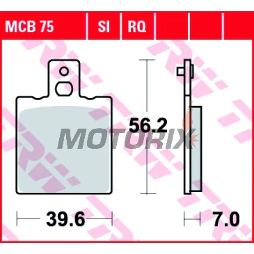 Brzdové destičky -TRW- MCB75RQ, Aprilia RS 50/125/250, AF1 125, Tuareg 125/350, Ducati Monster 600/900/1000, 916, SS 750/900, Cagiva Mito 125, Raptor 650, Elefant 750, KTM GS 125/500, MX 125/500, Moto Guzzi California 1100, Daytona 1000, V11 1100, Husqvar