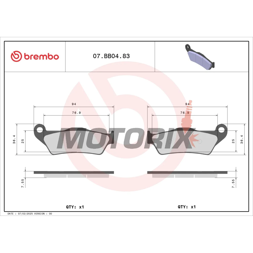 Brzdové destičky -BREMBO- 07BB0483, Alfer AR/VR/No, Aprilia MX/Pegaso/RST/RX/SX, ATK 125/250/260/406/Cross/Dirt/Enduro/MX/Quad/Supermotard, Beta RR, BMW G/HP2/K/R, Cagiva City/Elefant, Ducati Monster/Multistrada, Gas Gas EC/Enducross/MC/TT/Wild, KTM EXC/S