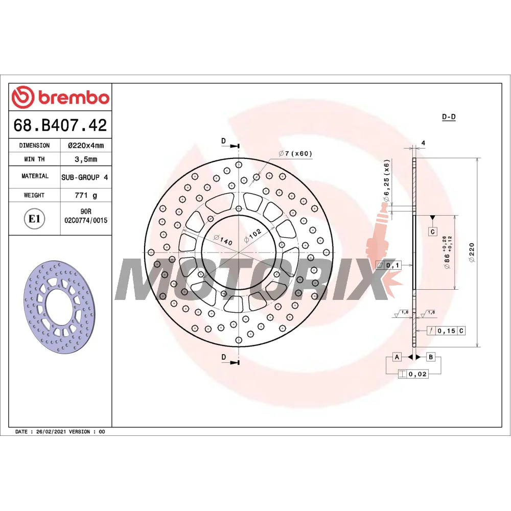 Brzdový kotouč -BREMBO- 68B40742, Yamaha XT 600E/600Z Tenere, XTZ 660 Tenere (1986-2003)