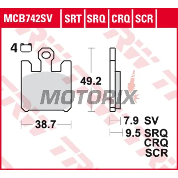 Brzdové destičky -TRW- MCB742SV, Kawasaki VN1600 Mean Streak/ZX-6R 636/ZX-6RR/ZX-10R/ZX-12R Ninja + Suzuki GSX-R1000 (2003-2007)