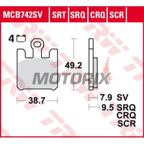 Brzdové destičky -TRW- MCB742CRQ, Kawasaki VN1600 Mean Streak/ZX-6R 636/ZX-6RR/ZX-10R/ZX-12R Ninja + Suzuki GSX-R1000 (2003-2007)