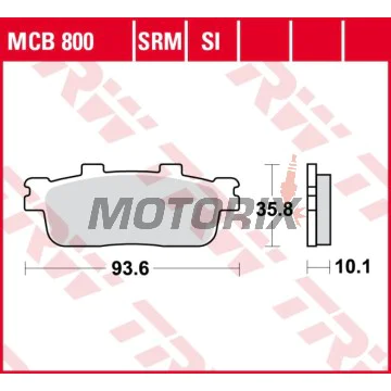 Brzdové destičky -TRW- MCB800SRM, sintrované, Daelim ET/QL/S3/S300/VL (2005-2022); E-Ton VXL (2006); Peugeot LXR 125 (2010-2014); SYM HD/HD2/Joymax/Joyride/Citycom (2001-2022); TGB X-Motion 125-300 (2008-2022)