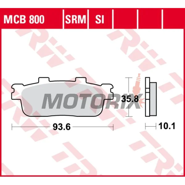 Brzdové destičky -TRW- MCB800SRM, sintrované, Daelim ET/QL/S3/S300/VL (2005-2022); E-Ton VXL (2006); Peugeot LXR 125 (2010-2014); SYM HD/HD2/Joymax/Joyride/Citycom (2001-2022); TGB X-Motion 125-300 (2008-2022)