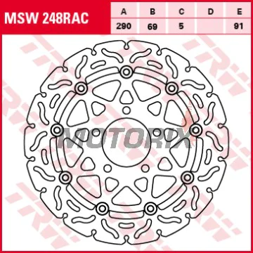 Brzdový kotouč -TRW- MSW248RAC, 290mm, Suzuki GSF 650/650S/650A Bandit (2005-2006)/GSX 750F (2003-2006)/M 1500 Intruder (2009-2012)/SV 650/650S (2003-2009)/VLR 1800R/1800RT Intruder (2008-2013)/VZ 1500 Intruder (2009-2013)