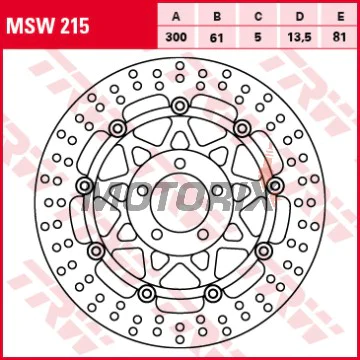 Brzdový kotouč -TRW- MSW215, 300mm, Kawasaki GPZ 900R/1100/GTR 1000/Z 750-1000/Zephyr 550-750/ZR-7 750/ZRX 400/ZX-12R/ZX-6R 600-636/ZXR 400/ZZR 250-600 (1989-2006)