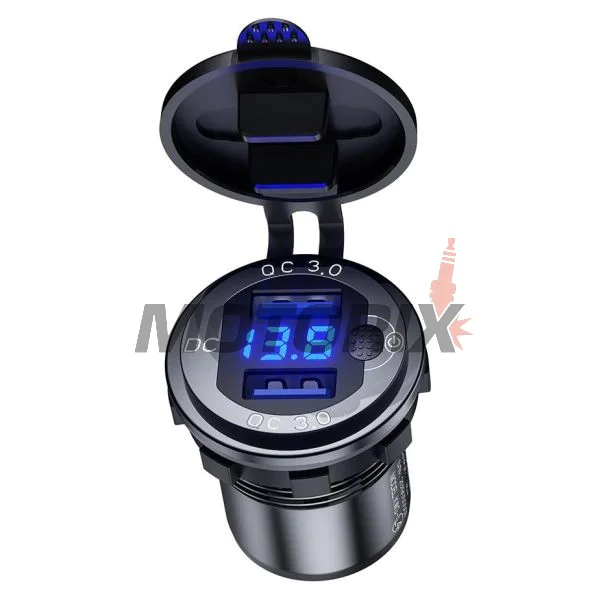 USB adaptér -4 RIDE- 12V, 2xUSB 3.0 + voltmetr, 2 pinů - univerzální