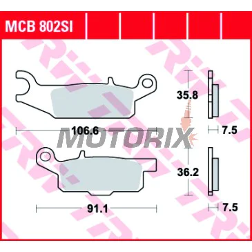 Brzdové destičky -TRW- MCB802SI, Yamaha YFM Raptor 250/250R, Grizzly 550/700 4x4 EPS, Grizzly FI Auto, Grizzly EPS LE/SE