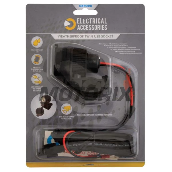USB adaptér -OXFORD- s držákem na řídítka 22mm - univerzální