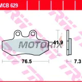 Brzdové destičky -TRW- MCB629, Aprilia Classic/Pegaso/RX/Red Rose/Tuareg 125 Beta RR50 Bultaco Lobito 50/75 Derbi GPR50 Gilera Runner 125/180 Husqvarna WXE125 Peugeot XR6 50 Rieju MRX/RR/RS-1/SMX Sachs Roadster 125V2 Simson 125SM