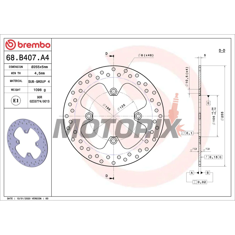 Brzdový kotouč -BREMBO- 68B407A4, Triumph Sprint/Tiger 955-1050 (1999-2008)