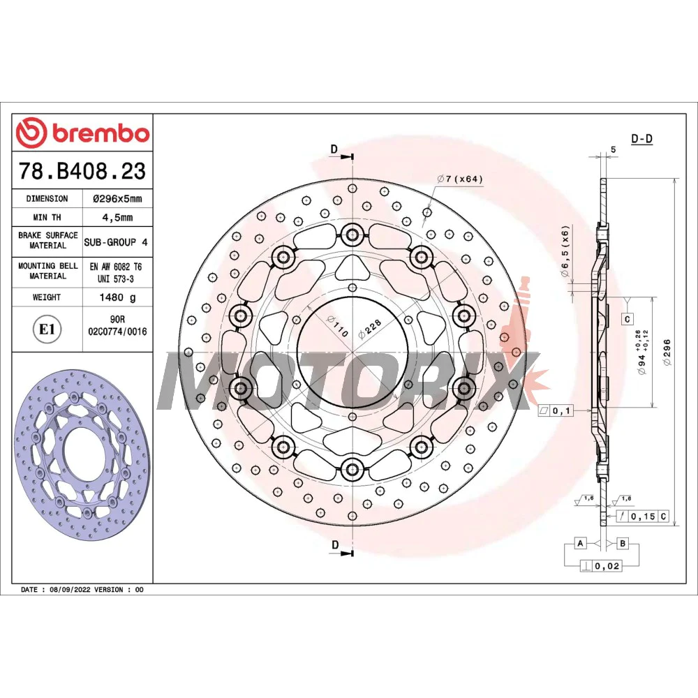 Brzdový kotouč -BREMBO- 78B40823, Honda CBR600F, CBR600FS Sport, CBR600FA ABS (1999-2012)