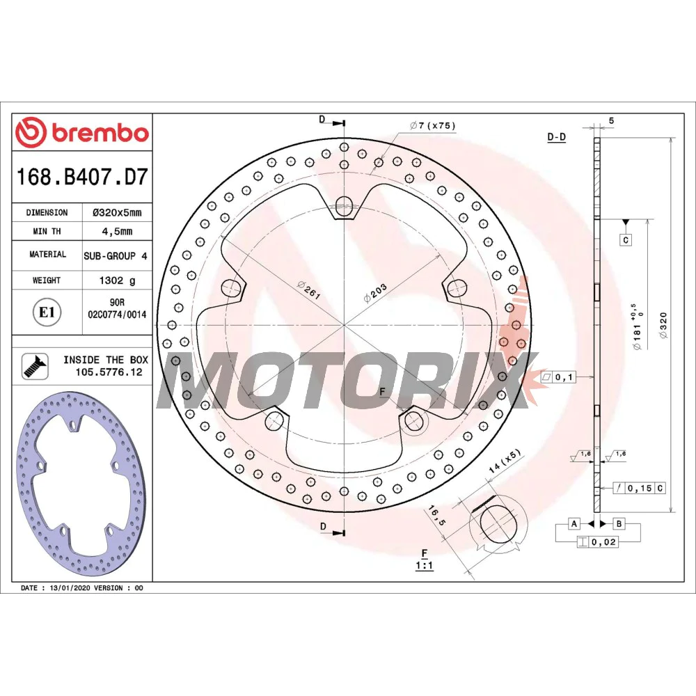Brzdový kotouč -BREMBO- 68B407D7, BMW F 800, HP2 1200, K 1200-1300, R 850-1200 (2001-2013)