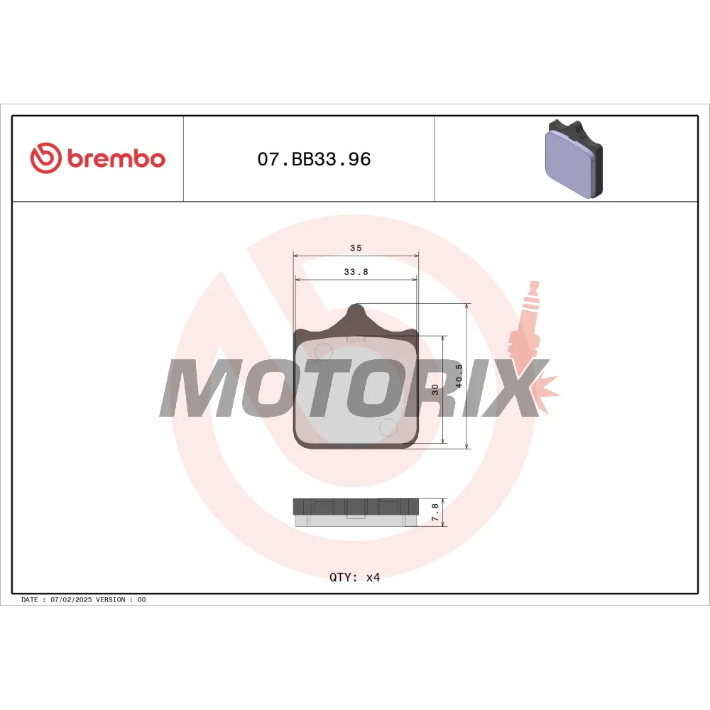 Brzdové destičky -BREMBO- 07BB3396, Aprilia RSV Mille/RSV1000R, Benelli TnT/Tornado, BMW S1000RR/S1000R