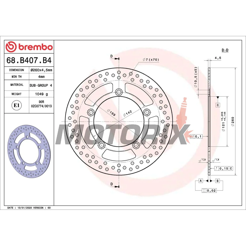 Brzdový kotouč -BREMBO- 68B407B4, Suzuki AN Burgman 400-650 (2003-2012)