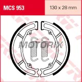 Brzdové čelisti -TRW- MCS953, 130x28mm, Aprilia Scarabeo 100 (2000), MBK Ovetto/Nitro 100 (2000-2003), Peugeot Tweet 125/150 (2010), Sachs Roadster 125 (2000-2003), Yamaha BW’s/Ovetto/Aerox 100 (1999-2003), DT 80 (1981-1997), RD 125 (1982-1984), SR/XV
