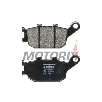 Brzdové destičky -TRW- MCB634, Honda CB/CBF/CBR/CMX/CRF/NC/NT/VT/VTR/VTX/XL 500-1100cc (1992-2025); Kawasaki EN/EX/KLV/KLZ/Z 650-1000cc (2004-2024); Suzuki DL/GSF/GSR/GSX/GSX-S/SV 650-1250cc (2002-2025); Yamaha FZ/FJ/MT/XJ6/XSR/YZF-R 600-1000cc (2003-2019