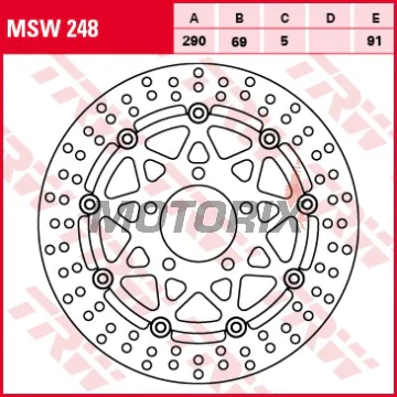 Brzdový kotouč -TRW- MSW248, 290mm, Suzuki GSF 650/650S/650A Bandit (2005-2006)/GSX 750F (2003-2006)/M 1500 Intruder (2009-2012)/SV 650/650S (2003-2009)/VLR 1800R/1800RT Intruder (2008-2013)/VZ 1500 Intruder (2009-2013)