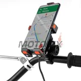 Držák telefonu -4 RIDE- s USB nabíječka, antivibrační, 12-30mm uchycení - univerzální
