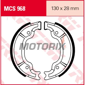 Brzdové čelisti -TRW- MCS968, 130x28mm, Aprilia Scarabeo 100, Italjet Millenium 100/125/150, MBK Skyliner/Nitro/Ovetto 100/125/150, Yamaha DT 80, Virago 125/250, Drag Star 125/250, YBR 125/250, YZ 125 (1985-2012)