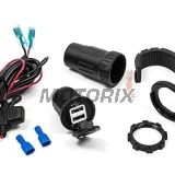 USB adaptér -4 RIDE- 12V, 2xUSB (3.1A), 2 pinů, s držák pro řídítka 22mm - univerzální