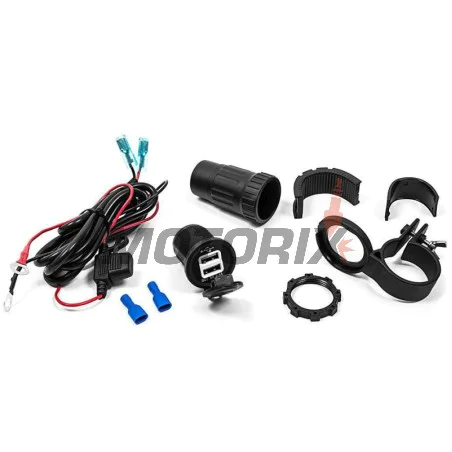 USB adaptér -4 RIDE- 12V, 2xUSB (3.1A), 2 pinů, s držák pro řídítka 22mm - univerzální