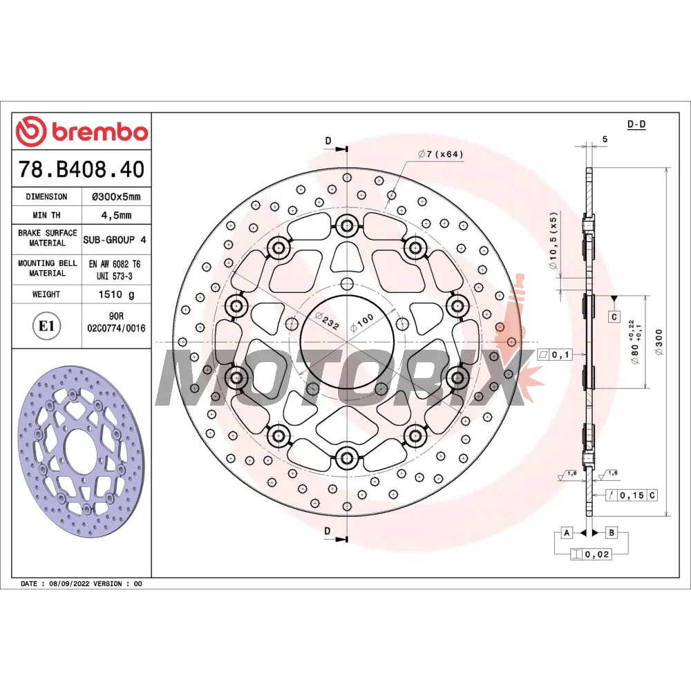 Brzdový kotouč -BREMBO- 78B40840, Kawasaki ER-6, Versys, Z750/Z1000, ZX-6R/ZX-10R (2004-2011)