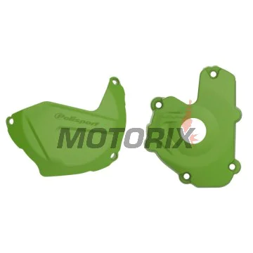 Sada chráničů víka spojky a víka statoru -POLISPORT- zelené, KAWASAKI KX 250 2013-2016