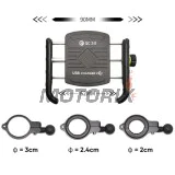 Držák telefonu -4 RIDE- 62-90mm telefon, s USB 3.0 nabíječka, antivibrační, uchycení pro řídítka/zrcátko - univerzální