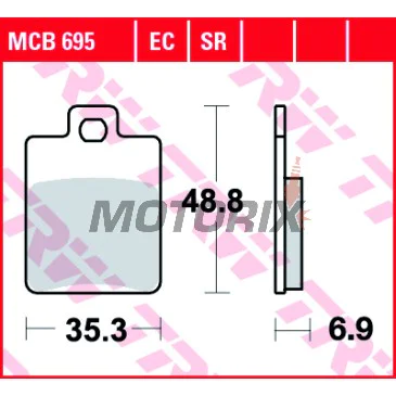 Brzdové destičky -TRW- MCB695EC, CPI GTR (2002-2006); Derbi Sonar (2010-2012); Gilera Runner/Runner SP (1999-2005), Stalker (1997-2005); Peugeot Tweet (2010); Piaggio Fly (2006-2014), Zip/Zip II (2000-2010)