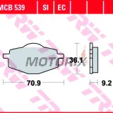 Brzdové destičky -TRW- MCB539, Adly Fox 50, Beta Euro/Jonathan 350, Gilera RC600, Apache 125, MBK Flame 125, Thunder 125, Skyliner 125, Booster 100, Sachs Roadster 650/800, Yamaha DT50/80/125, TDR125, TT600, XT350/500/600 Tenere, XTZ660 Tenere, YBR125, YZ