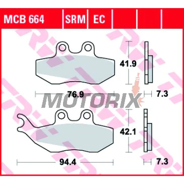 Brzdové destičky -TRW- MCB664, Aprilia ETX125, MX50, Pegaso50/125, RS50, RX50/125, Gilera DNA50/125/180, Runner125/180, Malaguti Madison125, Piaggio GT125/250, Hexagon125, Skipper125, Sachs ZX50/125, ZZ125, Rieju RS1 50Evo