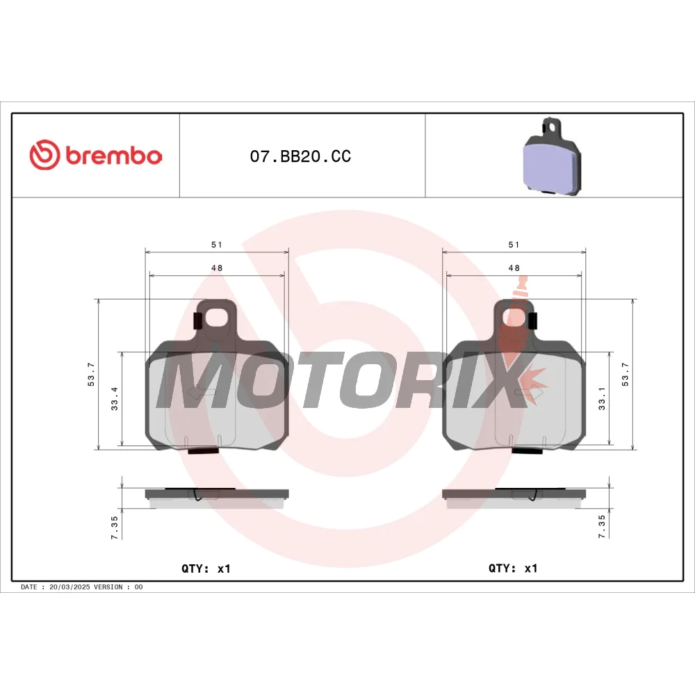Brzdové destičky -BREMBO- 07BB20CC, Aprilia RSV/Tuono/Capo Nord, Benelli TNT/Tornado/TreK, Ducati Monster/Multistrada/1098/1198/Hypermotard/Sportclassic, Honda FES/ST, KTM RC8/Super Duke, Moto Guzzi Breva/Nevada/V7, Piaggio Beverly/X8