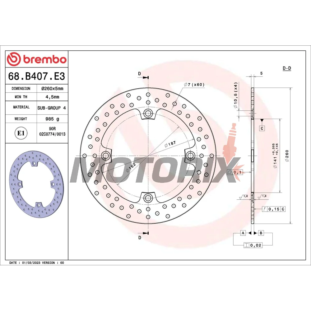 Brzdový kotouč -BREMBO- 68B407E3, Kawasaki KLV 1000 (2004-2006)Suzuki DL (V-Strom) 650-1000 (2004-2021)