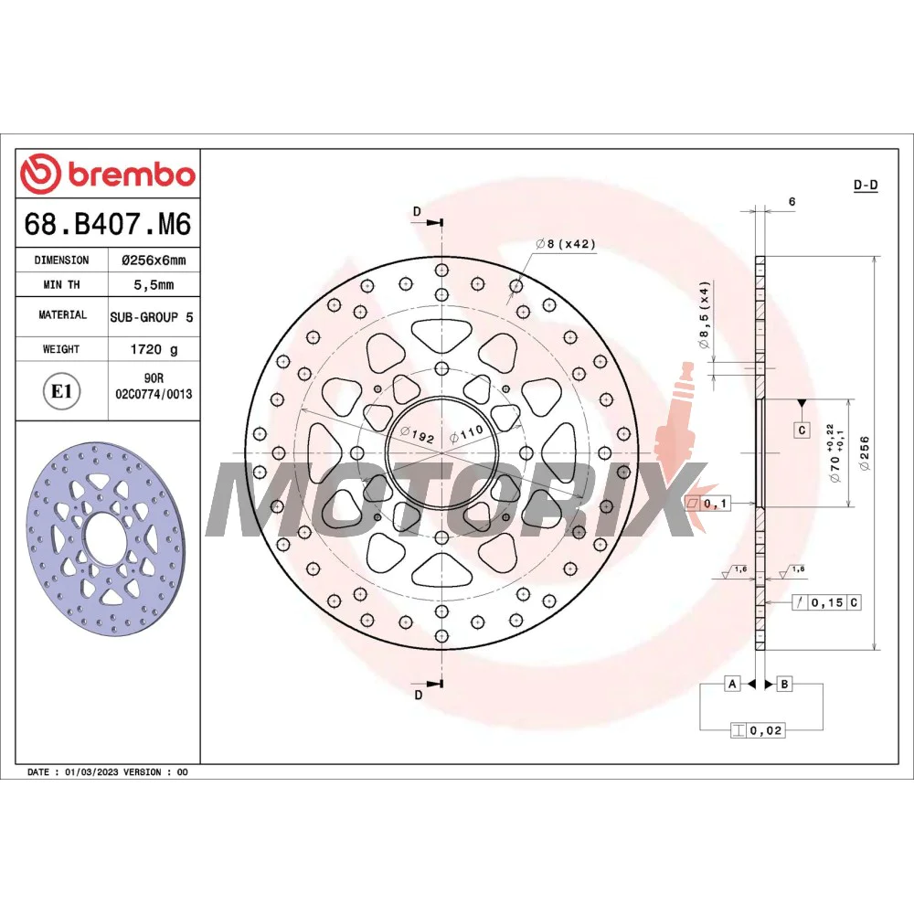 Brzdový kotouč -BREMBO- 68B407M6, Honda CB 1000R (2008-2024) + Honda VFR 750F/800 (1986-2017)