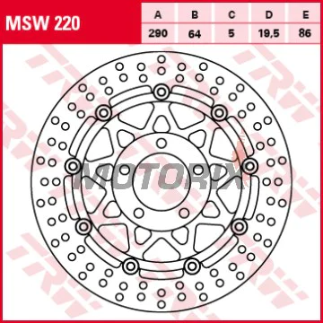 Brzdový kotouč -TRW- MSW220, 290mm, Suzuki GSF400/600 Bandit (1990-2004), GSX600F/750F (1989-2002), GSX-R400 (1988-1990), RF600R (1993-1996), RGV250 (1989-1990), SV650/S (1999-2002)