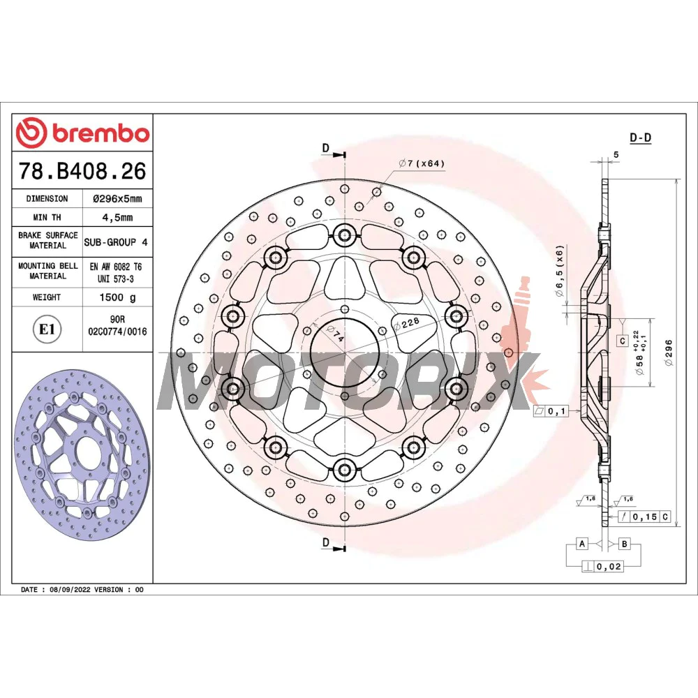 Brzdový kotouč -BREMBO- 78B40826, Honda CB600F Hornet/Hornet S, Honda CBF600S (2000-2006)