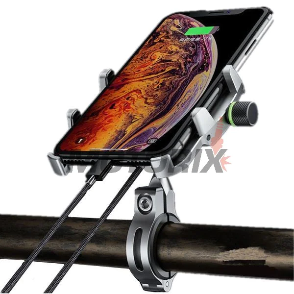 Držák telefonu -4 RIDE- 62-90mm telefon, s USB 3.0 nabíječka, antivibrační, uchycení pro řídítka/zrcátko, chrom - univerzální