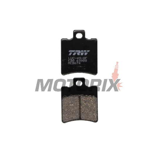 Brzdové destičky -TRW- MCB674, Aprilia SR, Scarabeo, Leonardo, Rally; Benelli 491, Velvet, Adiva; Gilera NRG, Runner, Stalker; Honda SH, SFX, X8R; Malaguti F10, F12 Phantom, Ciak; Yamaha Aerox, Jog, Neos, BWS