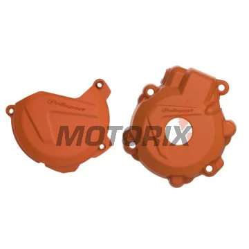 Sada chráničů víka spojky a víka statoru -POLISPORT- oranžové, KTM EXC-F, XCF-W 250/350 2014-2016