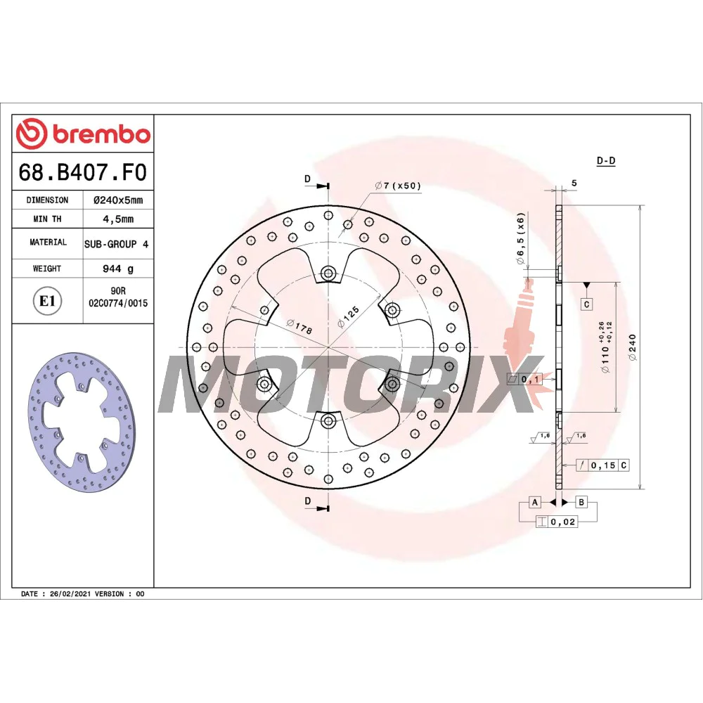 Brzdový kotouč -BREMBO- 68B407F0, KTM Adventure 950 (2003-2005)/Duke 690 (2008-2011)/SM 690-990 (2007-2011)/Super Enduro 950 (2006-2008)/Supermoto 990 (2009)