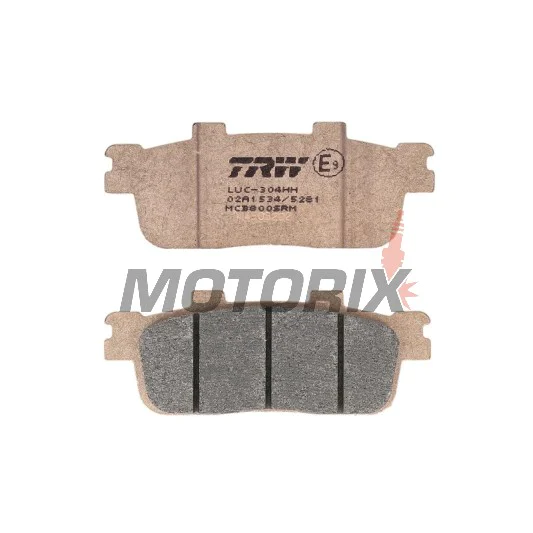 Brzdové destičky -TRW- MCB800SRM, sintrované, Daelim ET/QL/S3/S300/VL (2005-2022); E-Ton VXL (2006); Peugeot LXR 125 (2010-2014); SYM HD/HD2/Joymax/Joyride/Citycom (2001-2022); TGB X-Motion 125-300 (2008-2022)