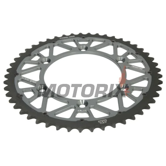 Zadní rozeta -JT- JTX808,49GR, 49 zubů, šedý, hybridní, Kawasaki KLX 400 2003, Suzuki DR 350 1990-1999, DR-Z 250 2001-2007, DR-Z 400 2000-2017, RM 100 1979-1982, RM 125 1983-2012, RM 250 1987-2012, RM-X 250 1989-2001, RM-X 450 2010-2019