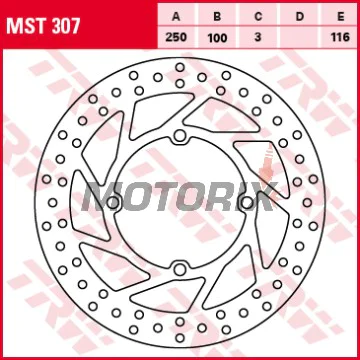 Brzdový kotouč -TRW- MST307, 250mm, Kawasaki KDX200/220 (1986-2003)/KLX250 (2009-2013)/KX125/250/250F/250R (2003-2018)/KXE250 (2003-2006)/Suzuki DR125SM (2008-2013)/RM-Z250 (2004-2006)