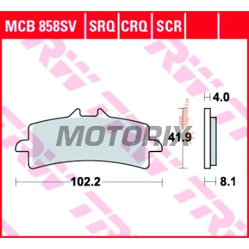 Brzdové destičky -TRW- MCB858SV, Aprilia RSV4 1000, BMW S1000RR HP4, Ducati Panigale 1199/1299, Kawasaki H2 & ZX-10R, KTM RC8 1190 & Super Duke 1290, MV Agusta F4/F3, Suzuki Hayabusa & GSX-R 1000, Triumph Daytona 675 & Speed Triple 1050