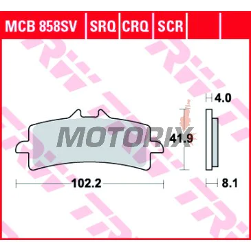 Brzdové destičky -TRW- MCB858SCR, závodní, Aprilia RSV4 1000, BMW S1000RR HP4, Ducati Panigale 1199/1299, Kawasaki H2 & ZX-10R, KTM RC8 1190 & Super Duke 1290, MV Agusta F4/F3, Suzuki Hayabusa & GSX-R 1000, Triumph Daytona 675 & Speed Trip