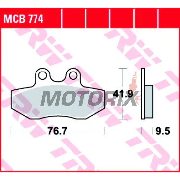 Brzdové destičky -TRW- MCB774, Gilera Runner 125FX/180FXR/180VXR/200VXR (1999-2005), MBK XC 125 Flamex(2005), Peugeot Elyseo 125 (2003), Piaggio Beverly 125/125GT (2002-2005), Yamaha Cygnusx125 (2004-2009)