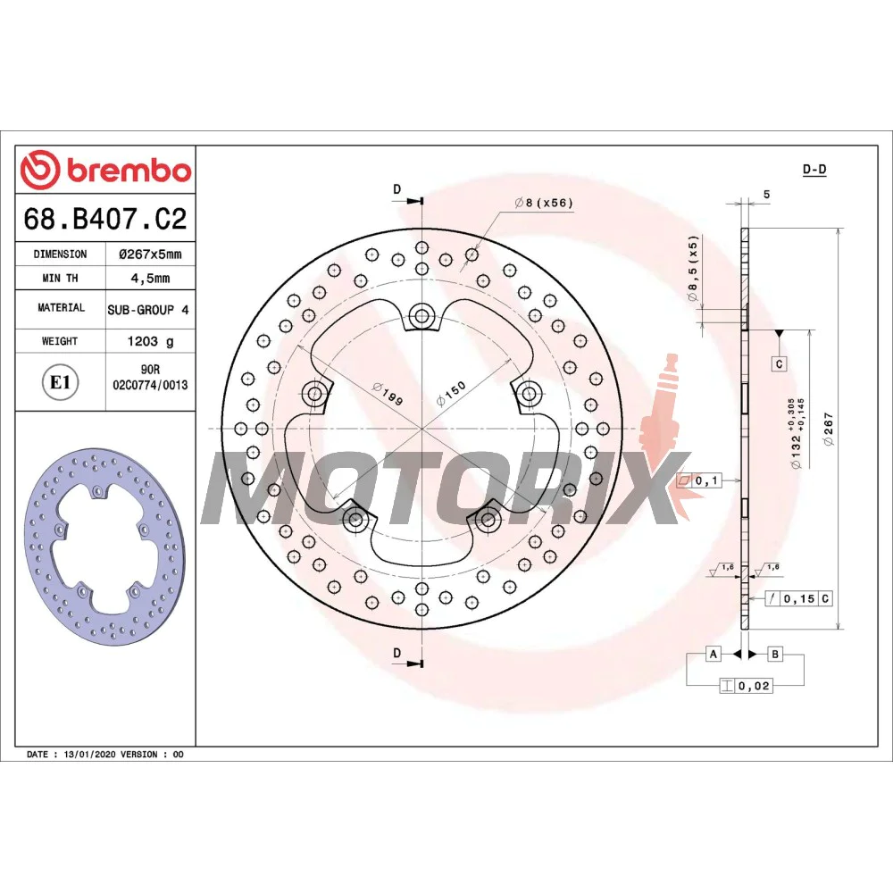 Brzdový kotouč -BREMBO- 68B407C2, Yamaha FZ8/XP (Tmax)/YP (X-Max/Majesty) 125-800 (2001-2023)