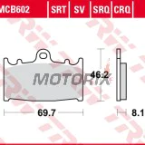 Brzdové destičky -TRW- MCB602CRQ, Kawasaki GPZ, KLZ, VN, ZR, ZX, ZX-6R, ZX-9R, ZXR, ZZR 1989-2019; Suzuki GSF, GSR, GSX, GSX-R, RGV, SV 1988-2017